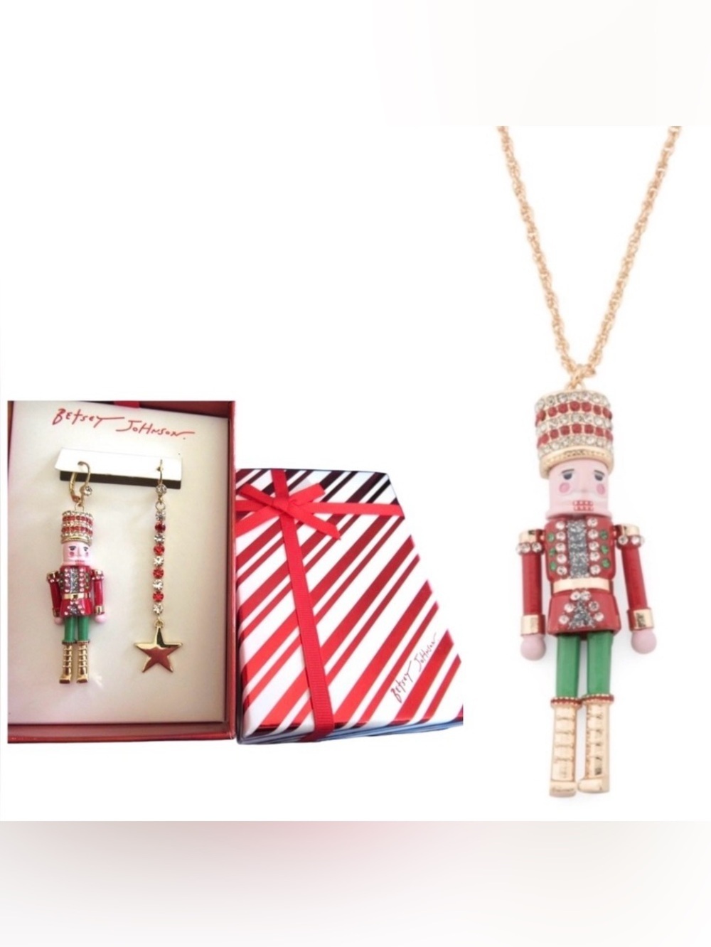 BETSEY JOHNSON SET Christmas Holiday Nutcracker Earrings & Necklace NEW NWT